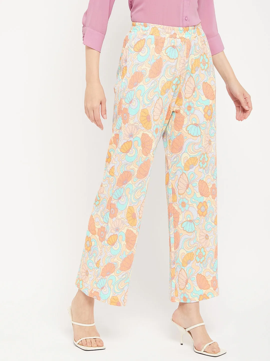 Madame Floral Flared Trousers FlexibleStretchWeave SeamlessPockets