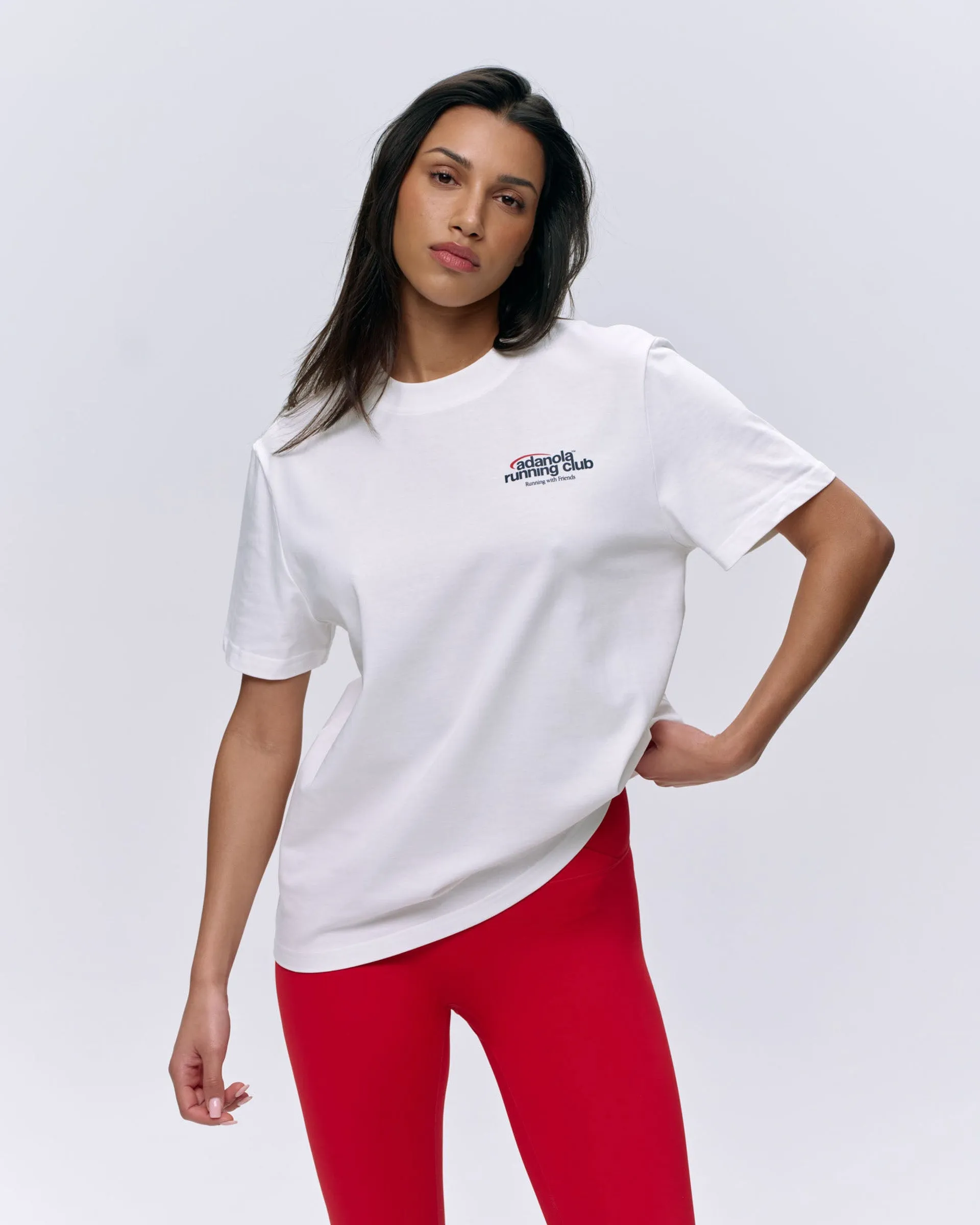 Adanola Running Short Sleeve Oversized T-shirt - White/Classic Red Cozy and Fashionable