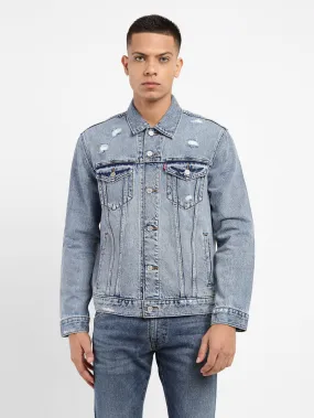 Men's Solid Spread Collar Denim Jacket HypoallergenicMaterial