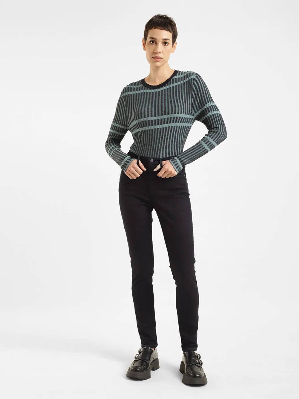 Women's 721 Navy Blue Skinny Fit High Rise Jeans Party Look Modern Minimalist