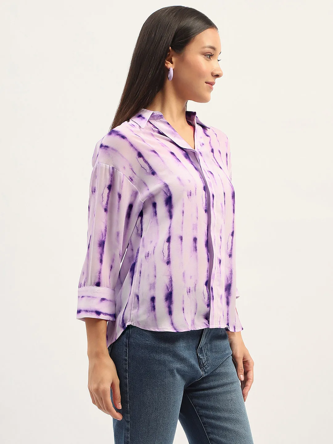 Smart Design Chilly Day Wear Madame Printed Full Sleeve Purple Shirt