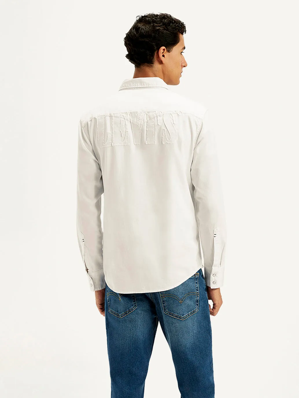 Smooth Cotton Blend Men's Solid White Spread Collar Denim Shirt