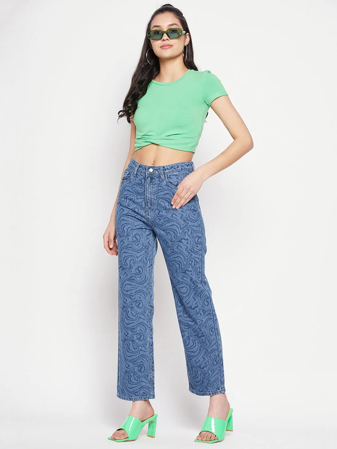 Basic Piece Madame Blue Printed Denim