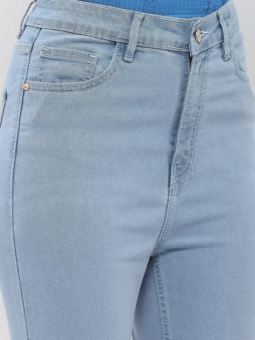 Go-To Style Madame Solid Light Blue Flared Denim Jeans