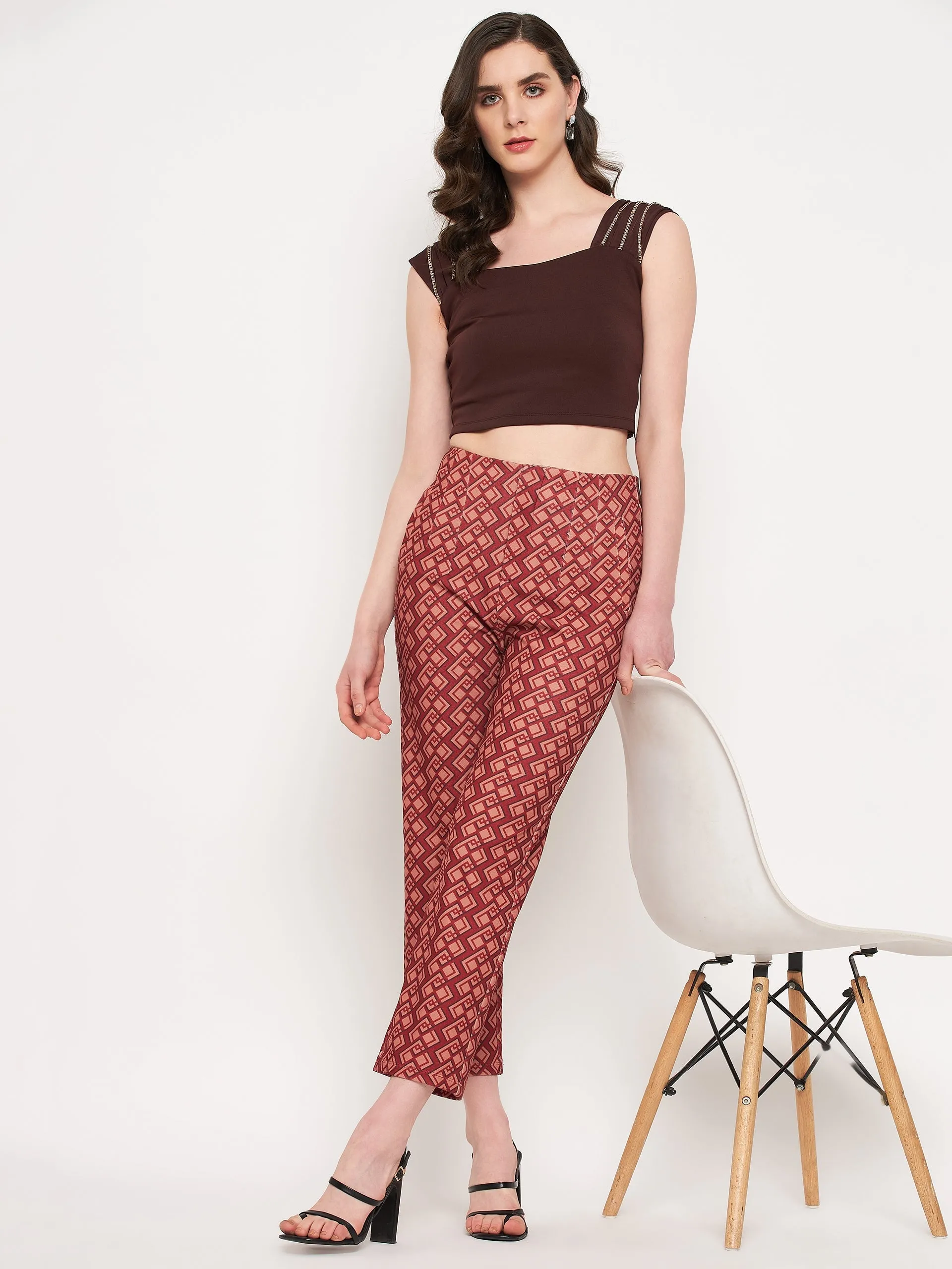 High Stretch Fit Street Active Madame Printed Rosewood Trouser