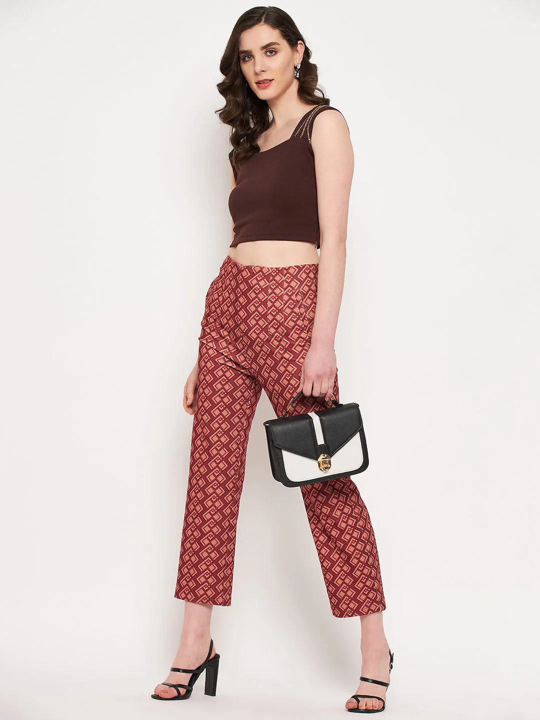 Slim Fit Design Fitted Style Madame Printed Rosewood Trouser
