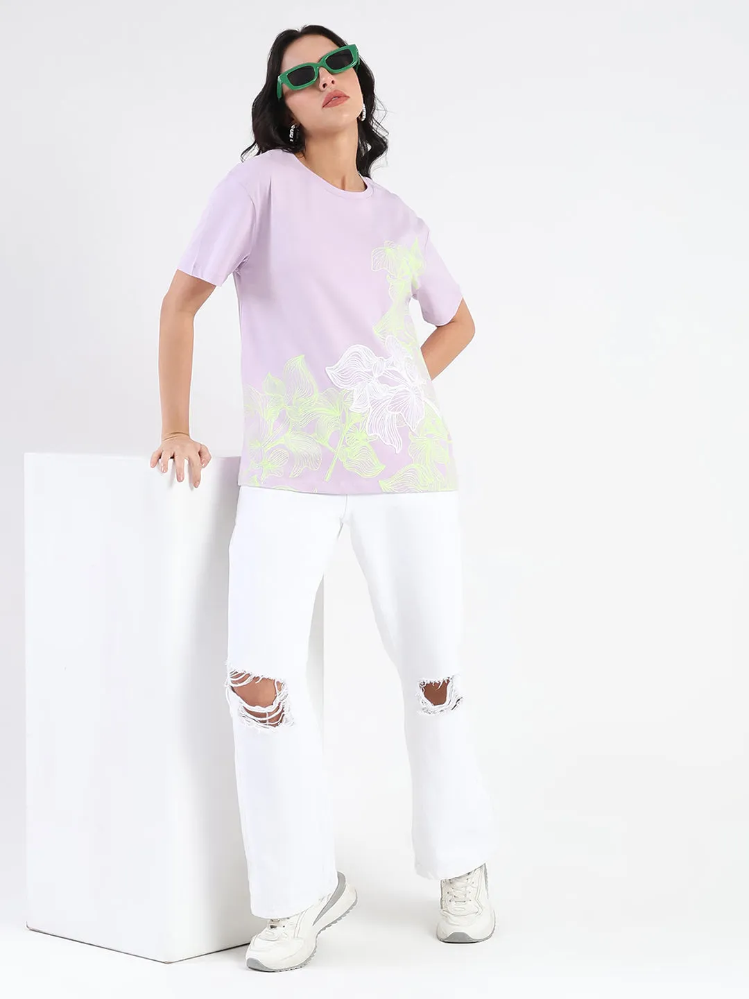Easy Care Material Comfy Waistband Madame Graphic Print Cord Detailed Lilac Sinker T-Shirt