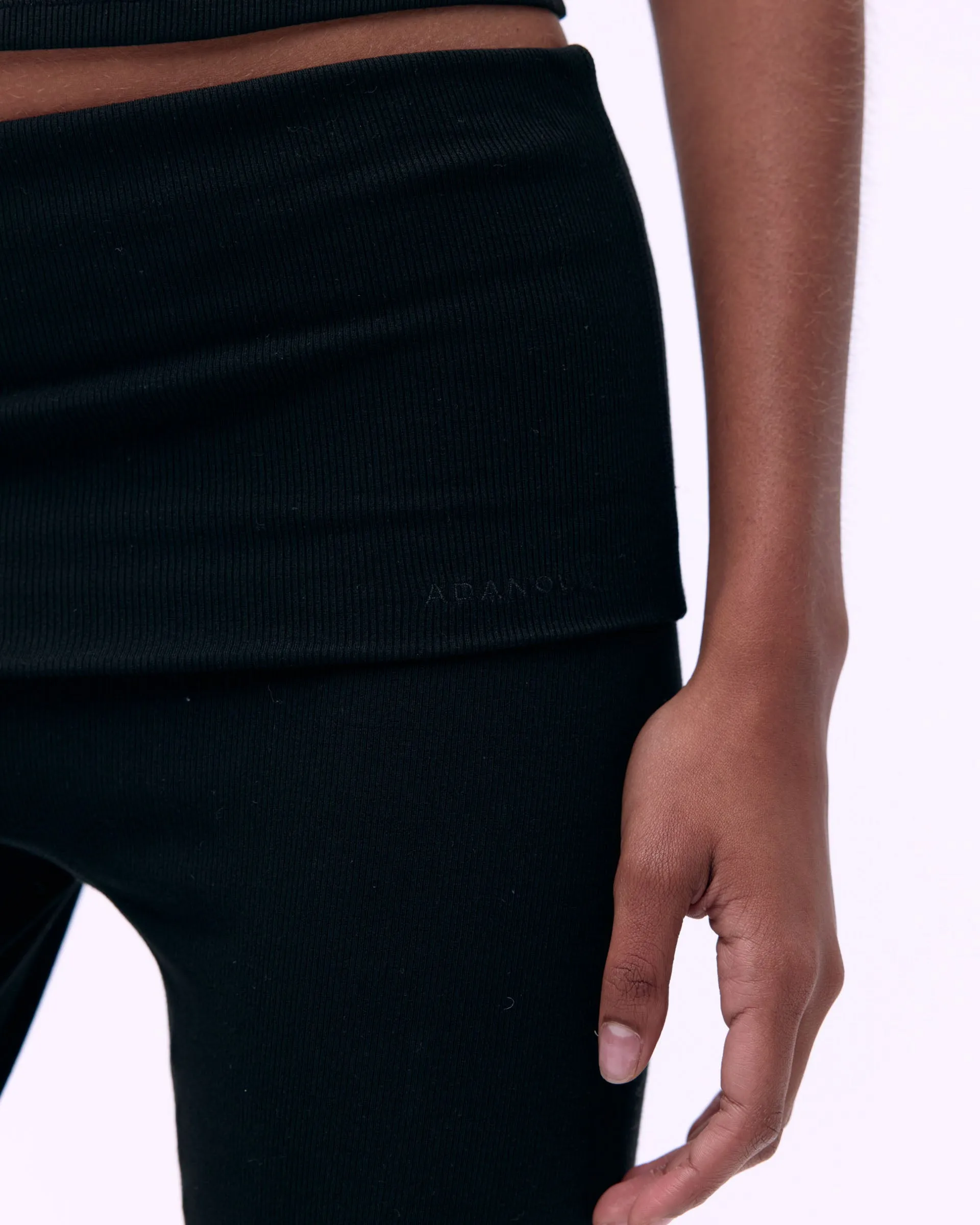 Layer Friendly Rib Fold Over Pants - Black
