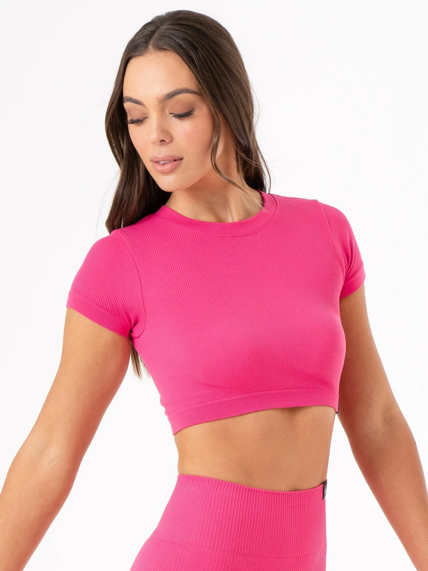 Rib Seamless T-Shirt - Hot Pink Everyday Fashion Look