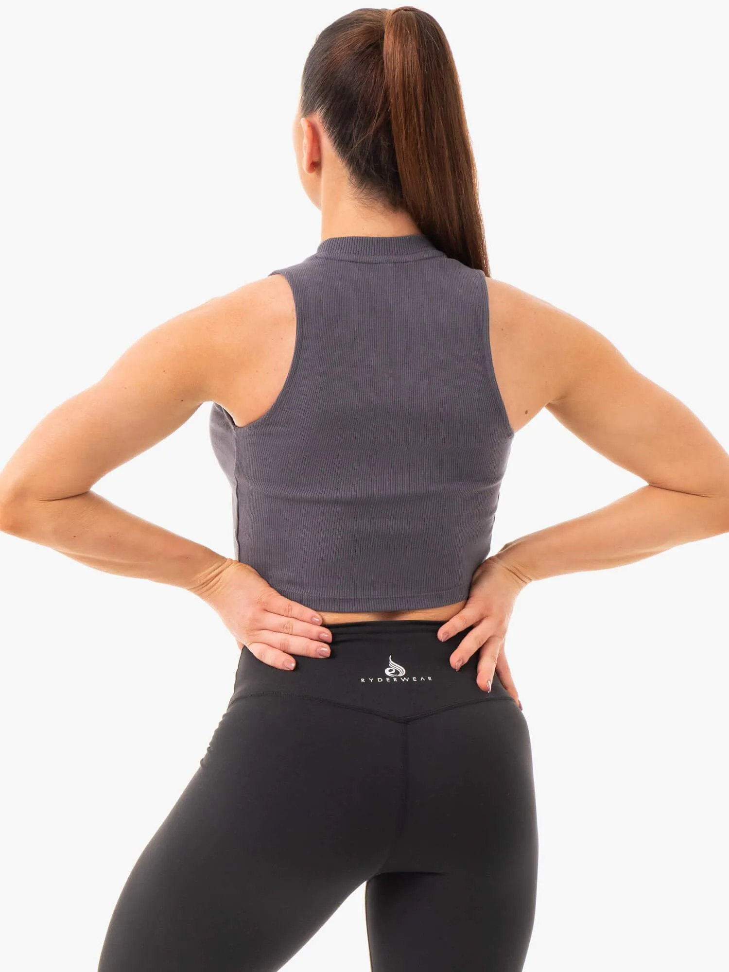 Ribbed Crop Tank - Charcoal Quick Release Buttons