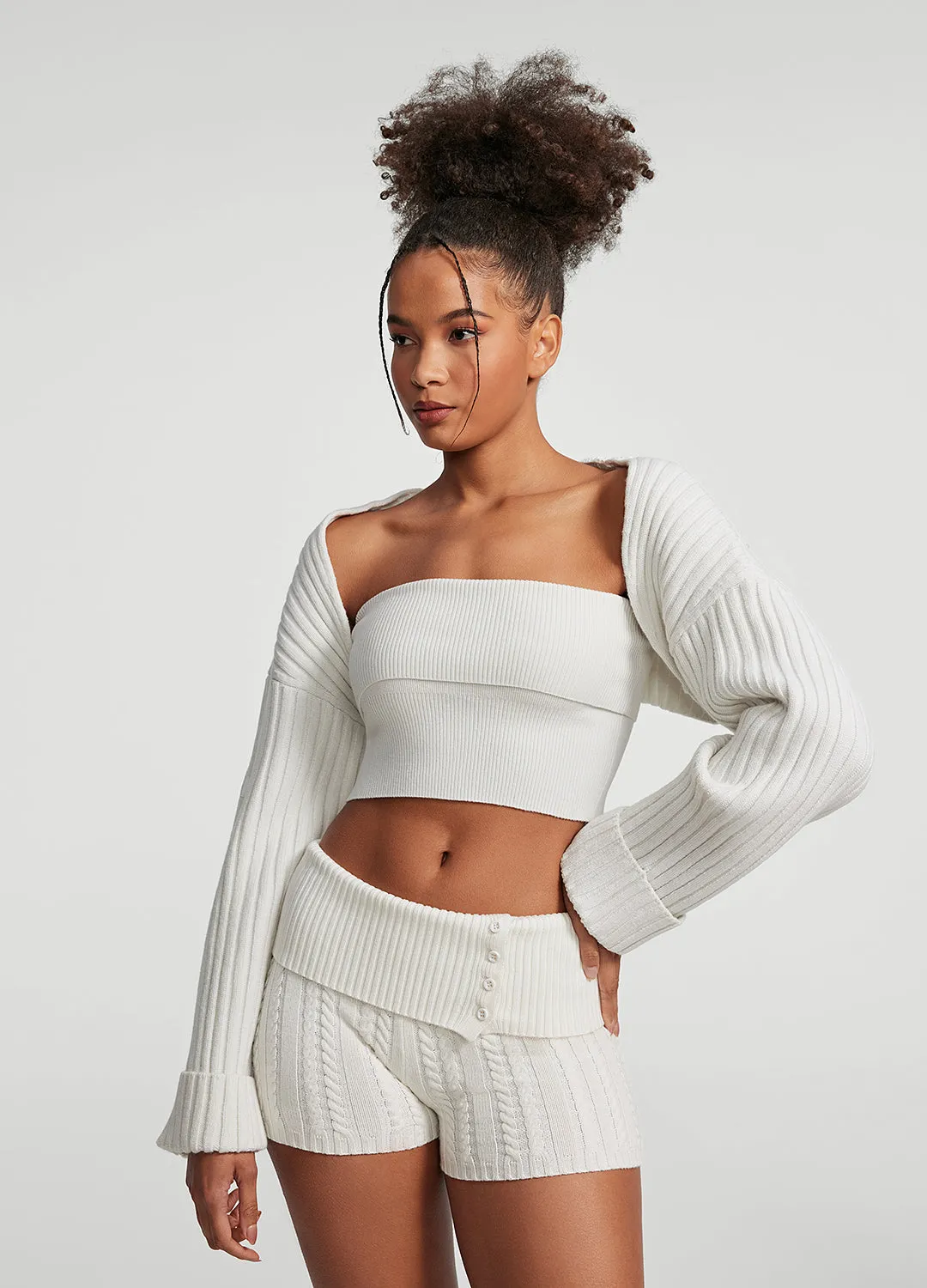 3-In-1 Set Articulated Sleeves Ribbed Knit Shrug