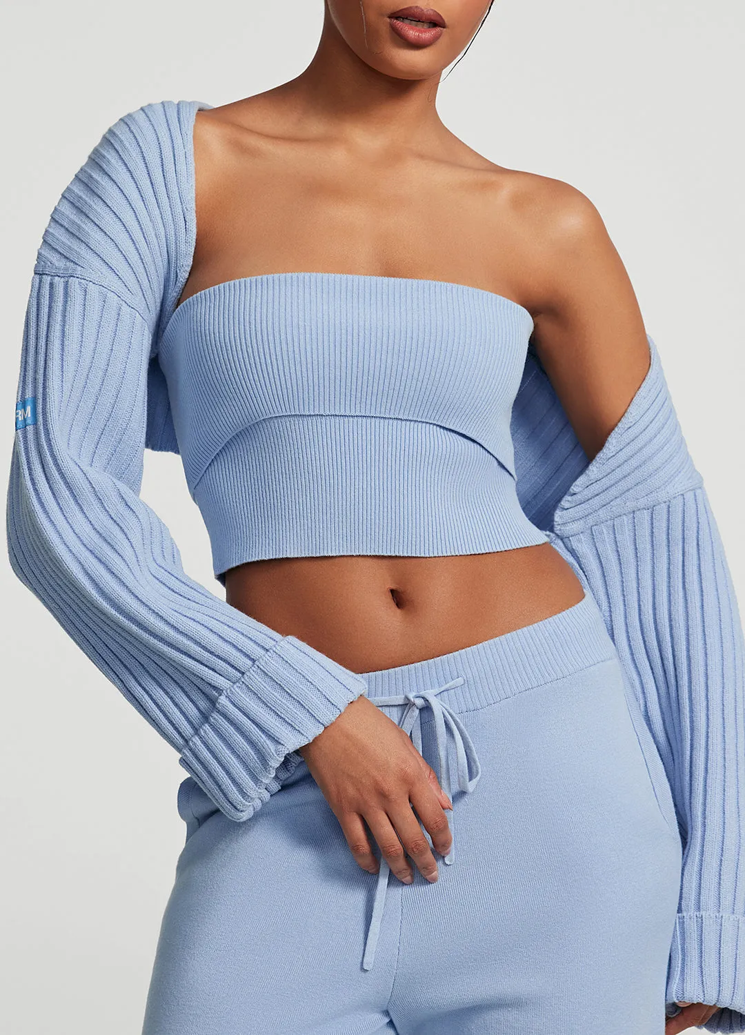 Ribbed Knit Shrug Heavyweight Fabric AdjustableDrawstring