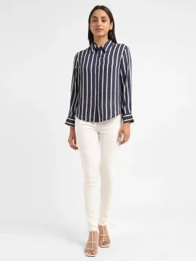 Compact Packing Women's Striped Shirt Collar Shirt