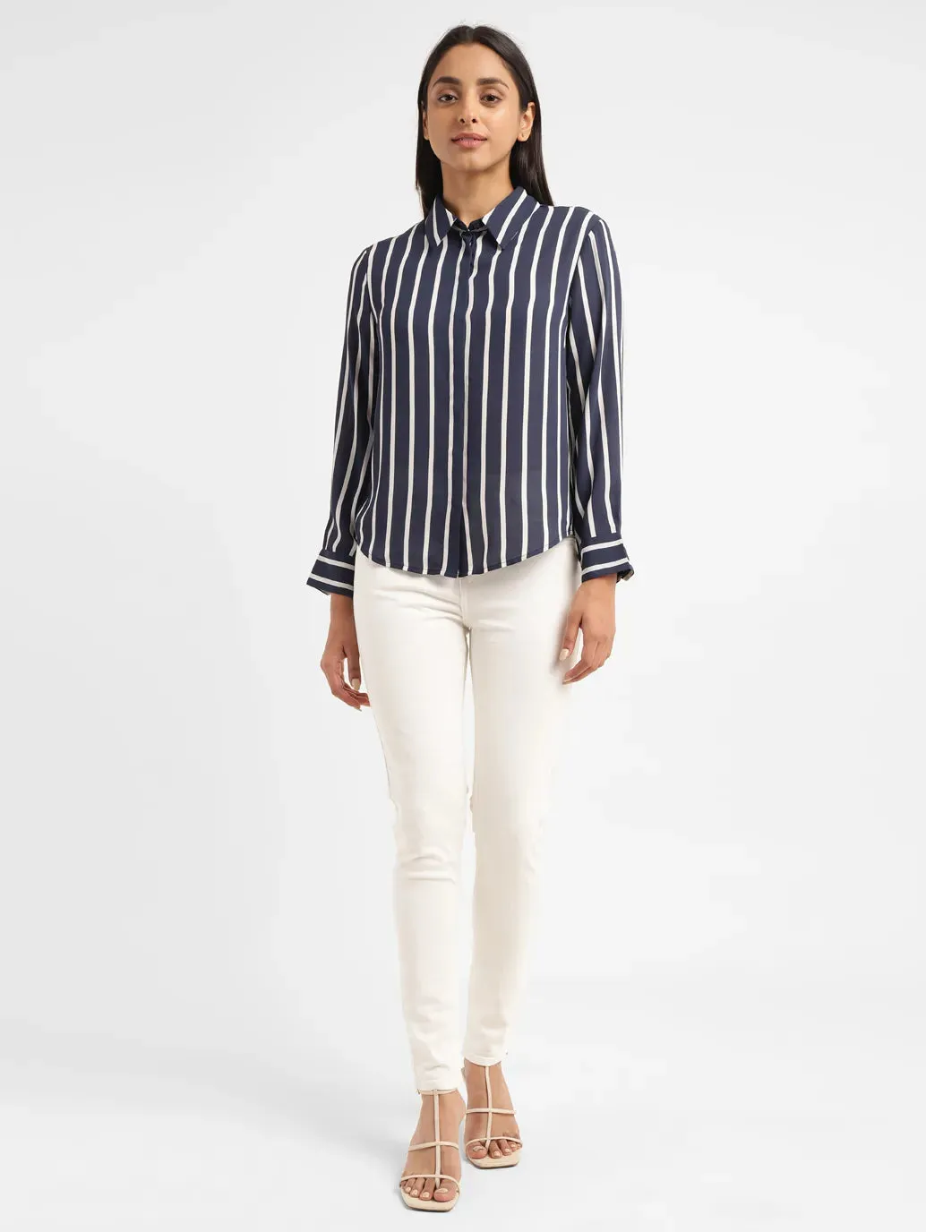 Minimalist Look High-End Look Women's Striped Shirt Collar Shirt