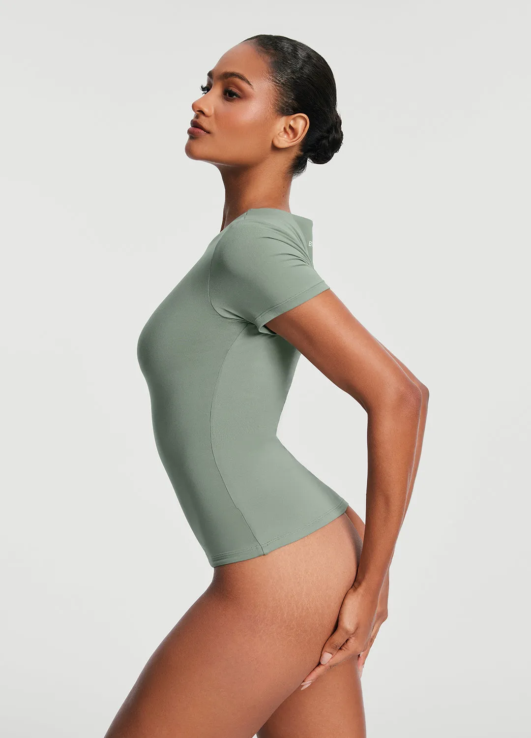 Short Sleeve Crew Neck Top Flexible stretch