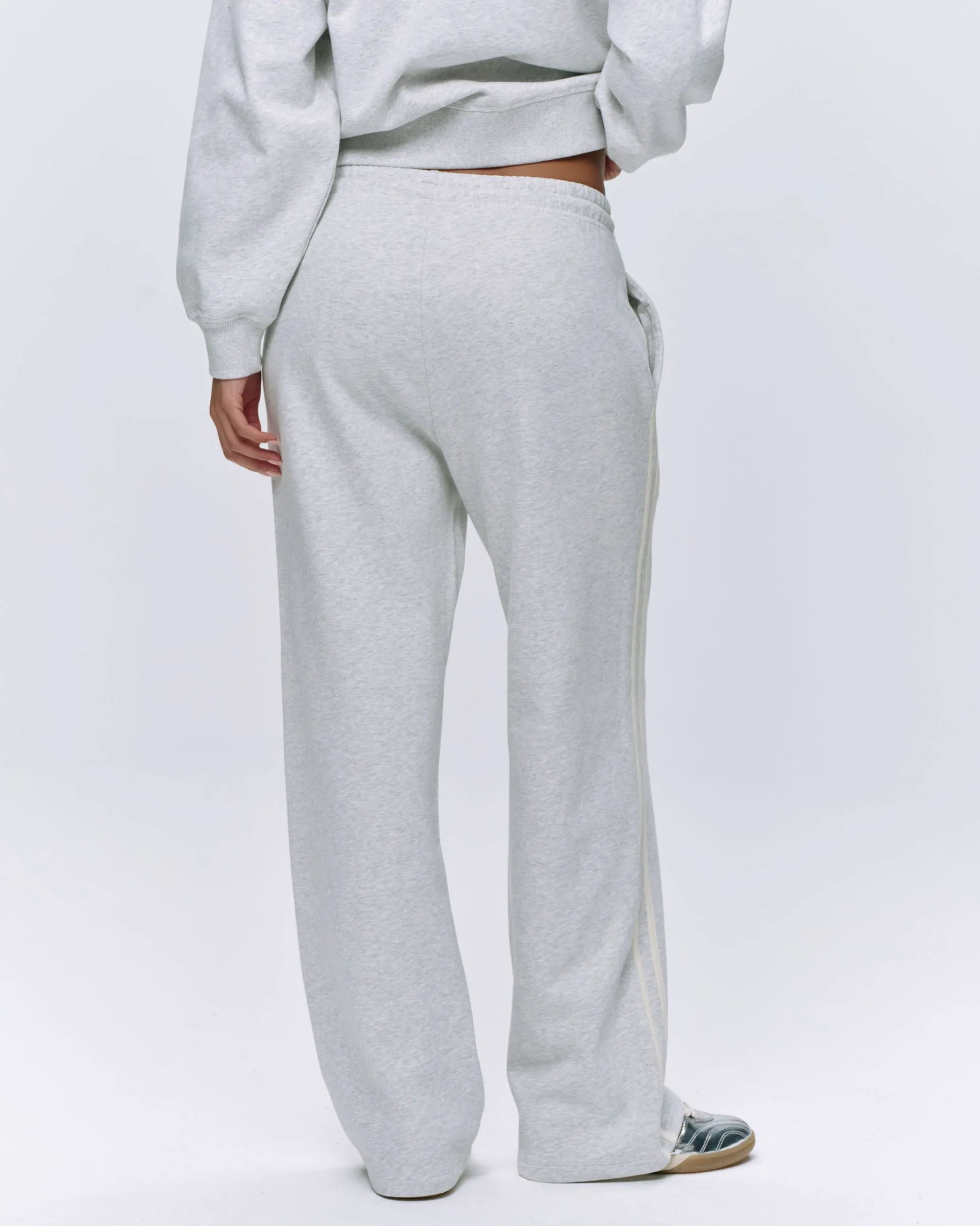 Stretch Waist Varsity Loose Fit Sweatpants - Light Grey Melange/Marshmallow White