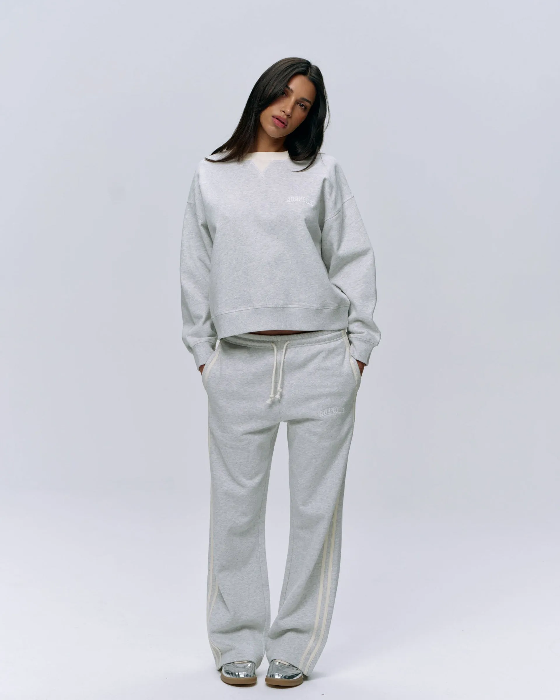 Varsity Loose Fit Sweatpants - Light Grey Melange/Marshmallow White simple design