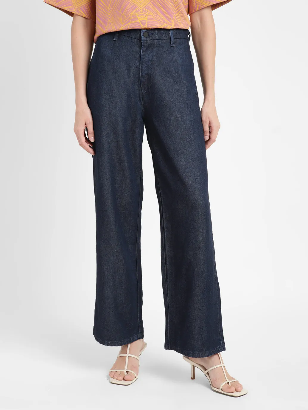 Women's Blue Mile High Wide Leg Fit High Rise Jeans Vibrant Design