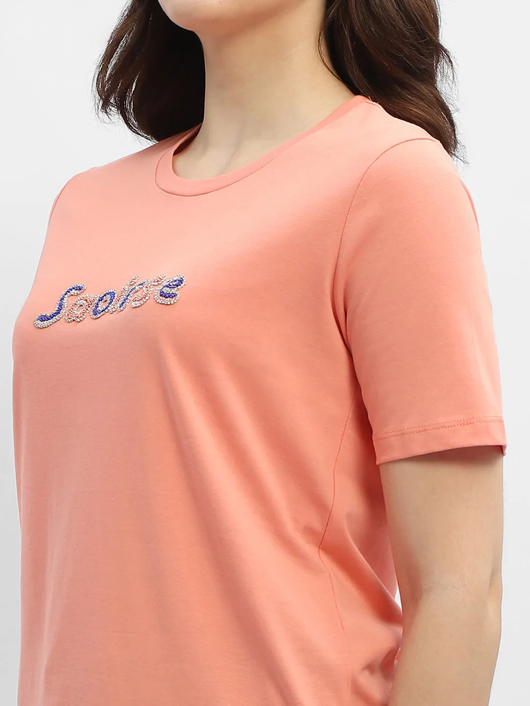 Flattering Design Madame Typography Salmon Cotton T-Shirt