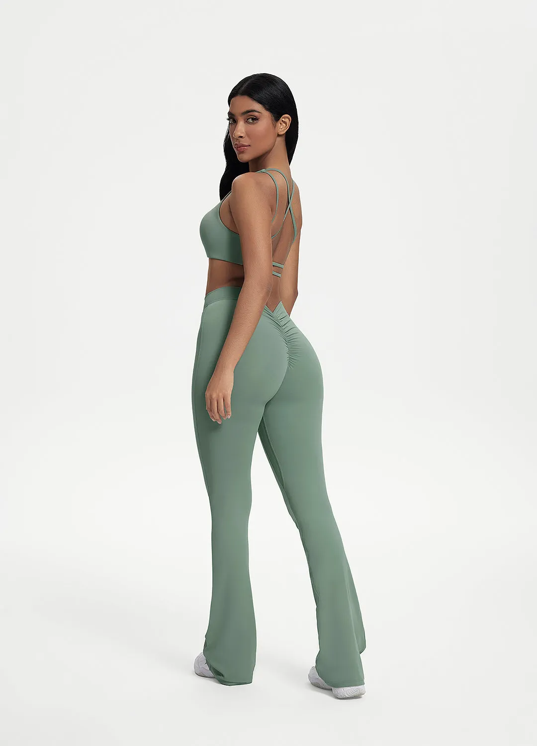 Stylish Layer Scrunch Back Flared Leggings