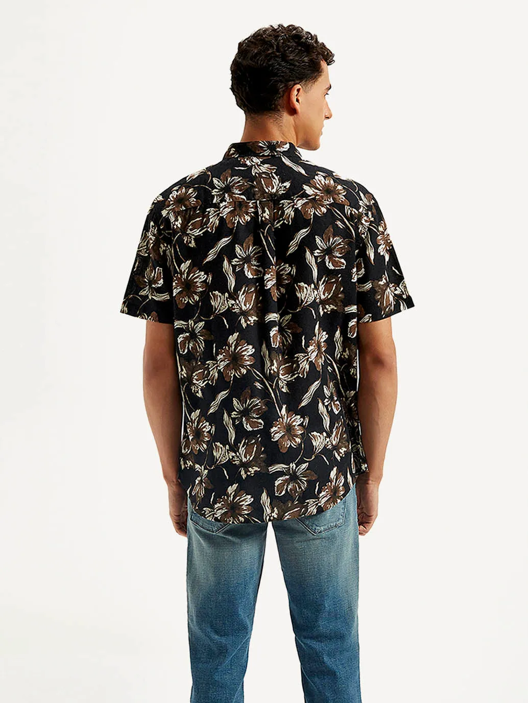 Plaid Design Men's Floral Slim Fit Linen Shirt