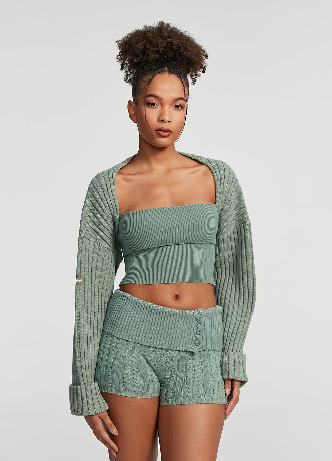 Ribbed Knit Shrug Temperature Regulating Lining Sleek Layer Fit