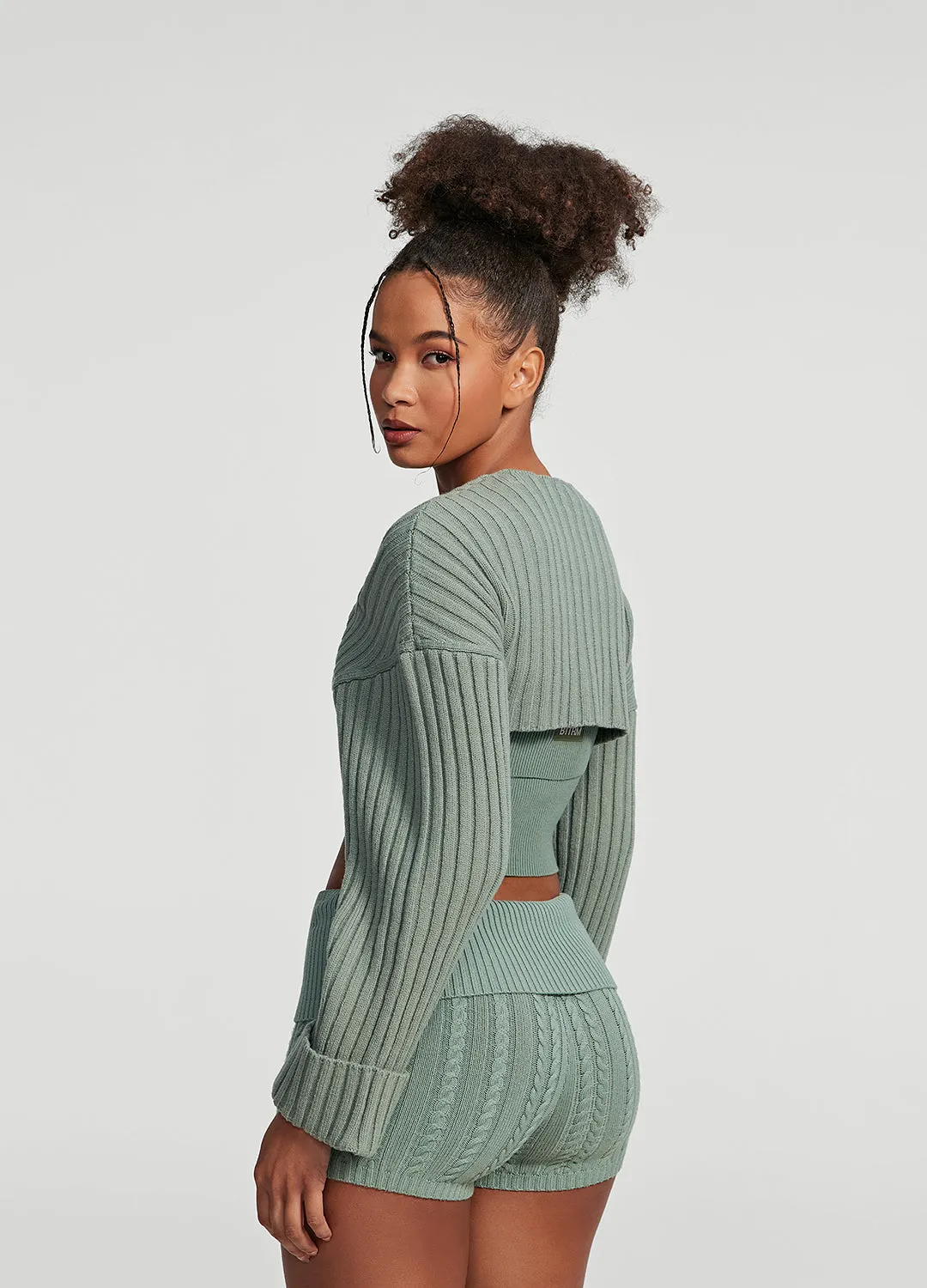 Ribbed Knit Shrug Quick Access Hidden Pockets SlipResistantFastenings