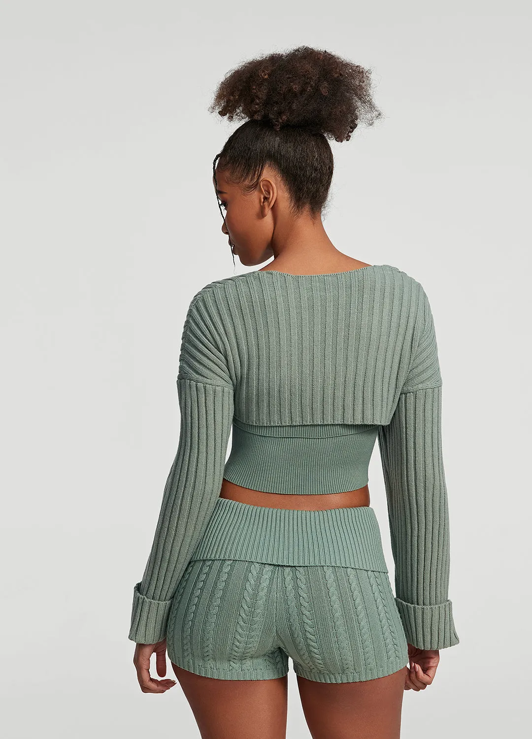 Ribbed Knit Shrug Flexible Daily Fit