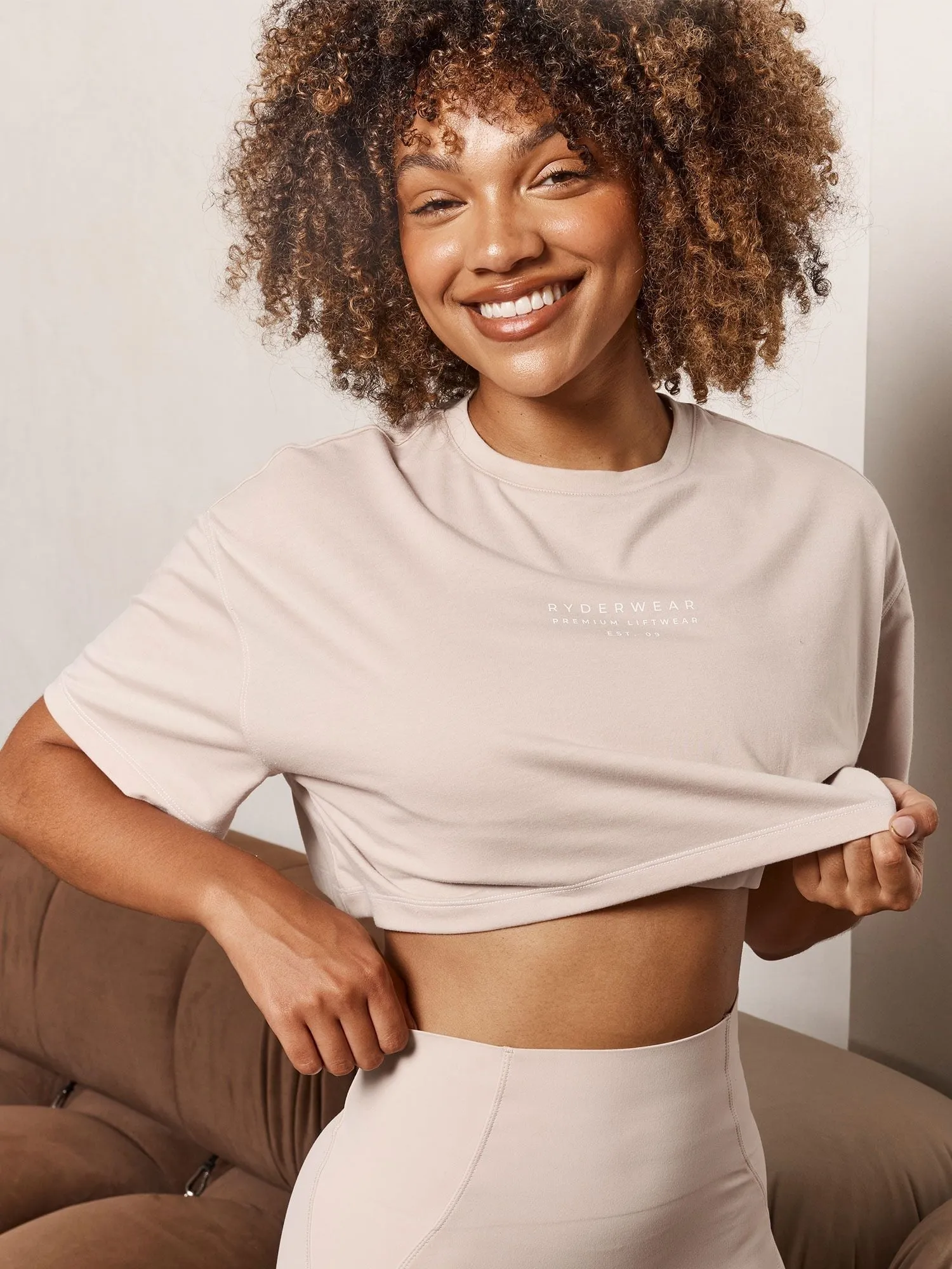 Stride Oversized Tee - Chalk cycling outfit Reinforced Hems