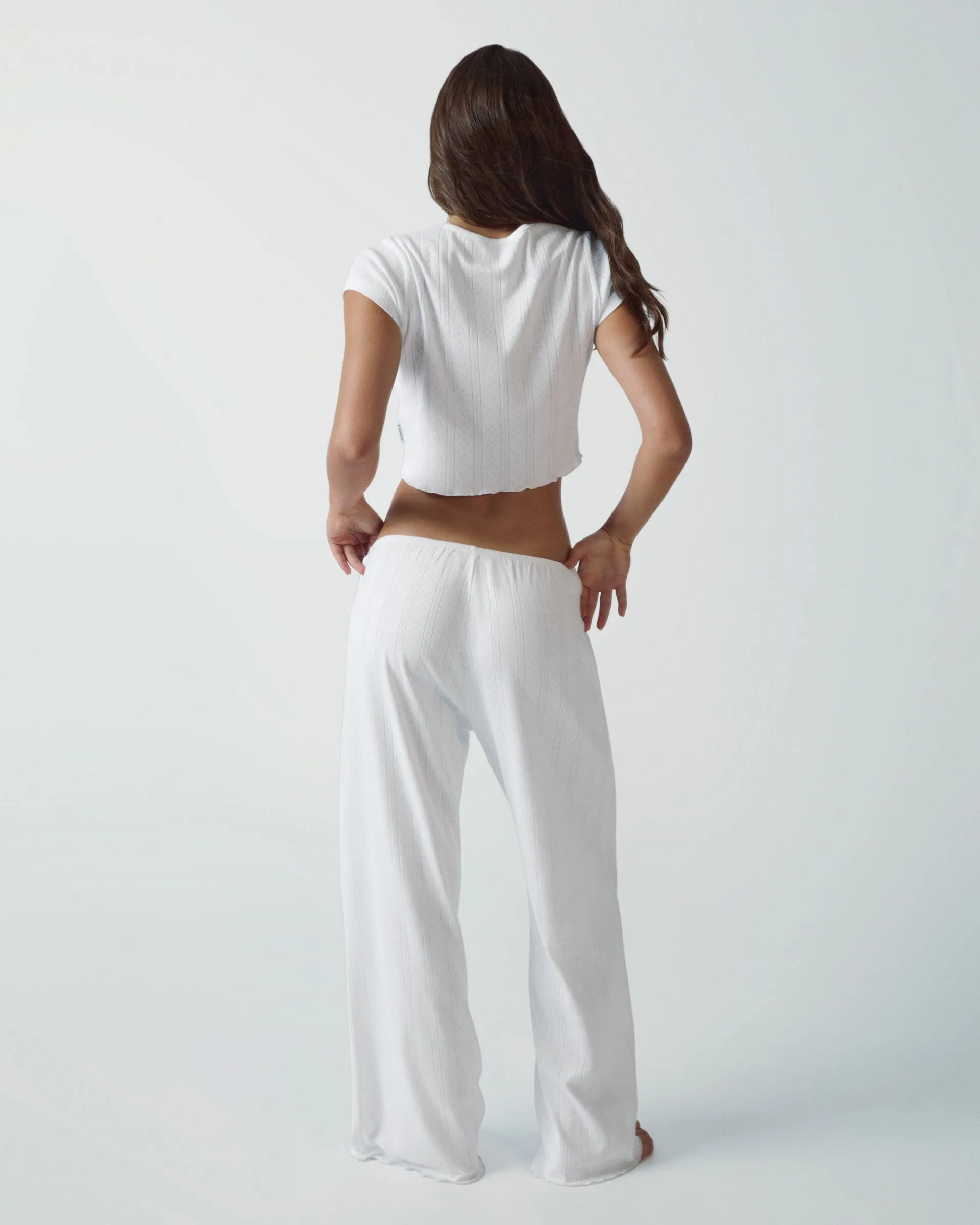 Wrinkle Resistant Pointelle Trouser - White
