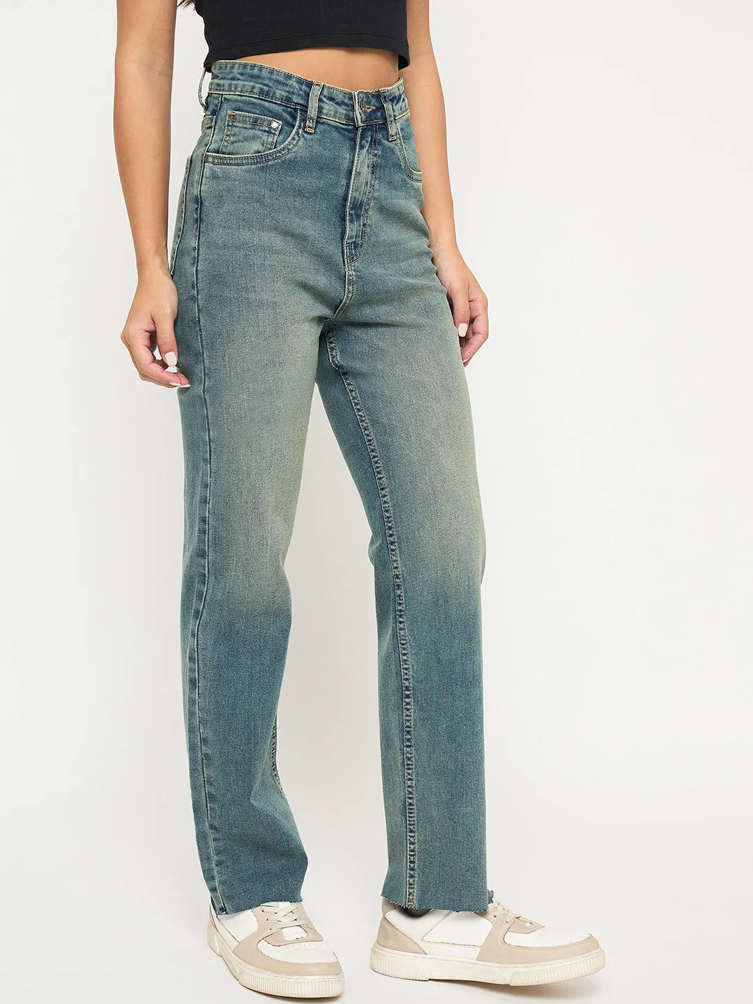 Festival Outfit Minimalist Style Temperature Regulating Fabric Madame Whiskered Tinted Green Cotton Blend Jeans