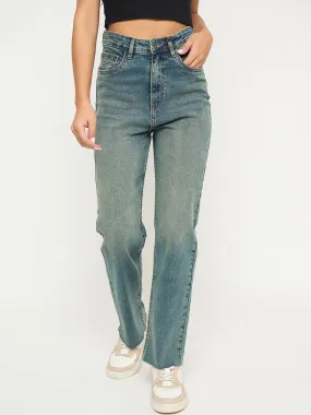 Madame Whiskered Tinted Green Cotton Blend Jeans Anytime Look Fresh Look