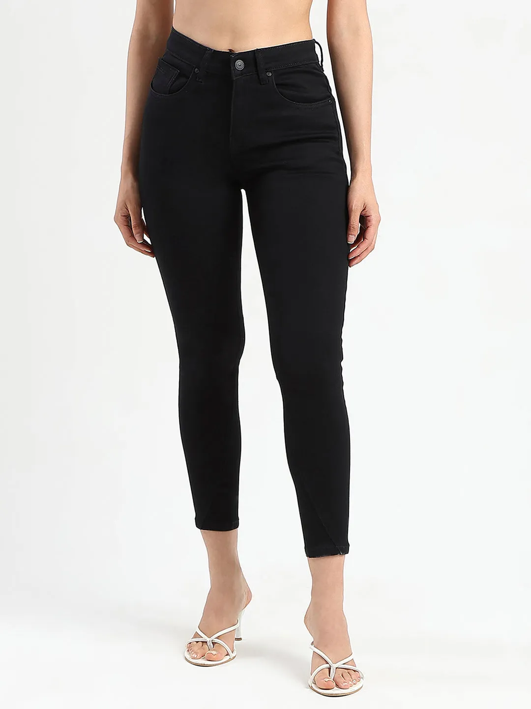 Madame Skinny Fit Black Cotton Blend Jeans Mid Rise Fit All Purpose