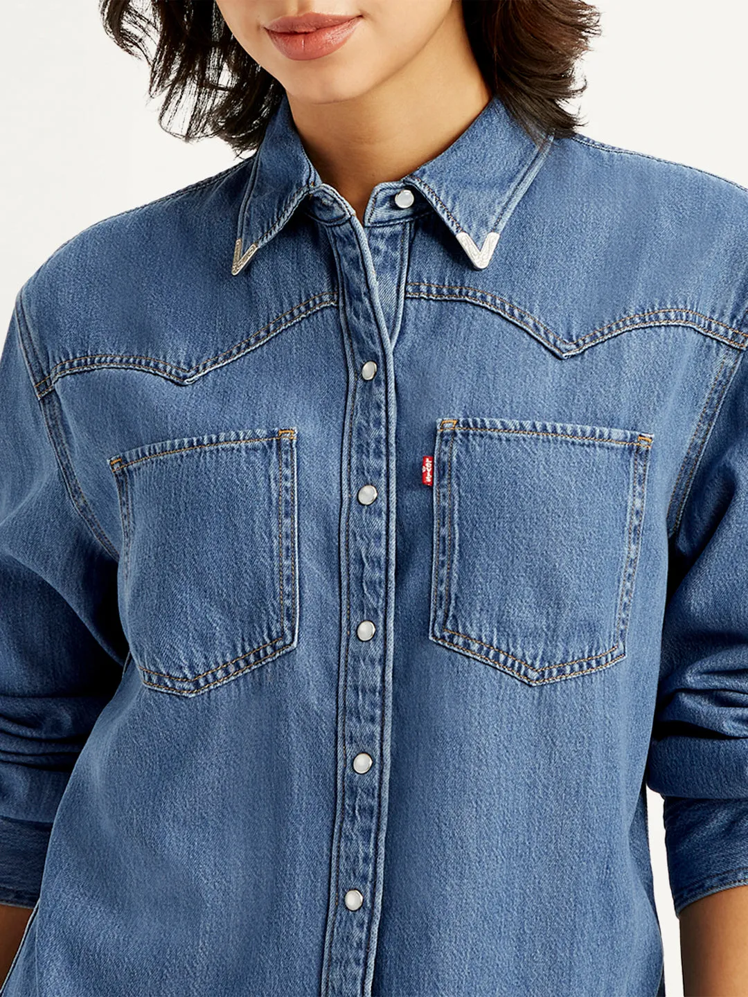 Women's Solid Relaxed Fit Denim Shirt Chic Option
