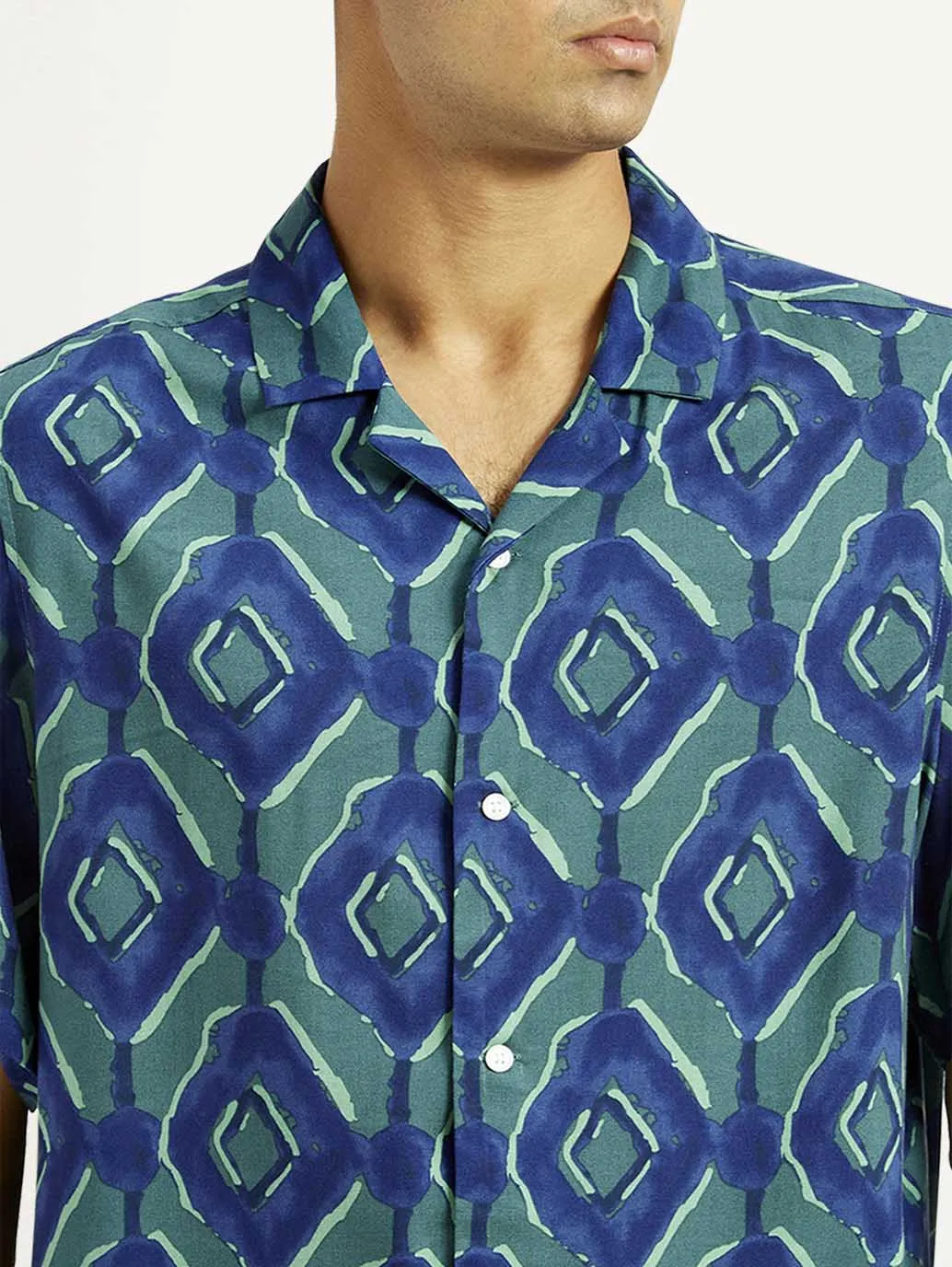 Weekend Outing Men's Geometric Blue Camp Shirt