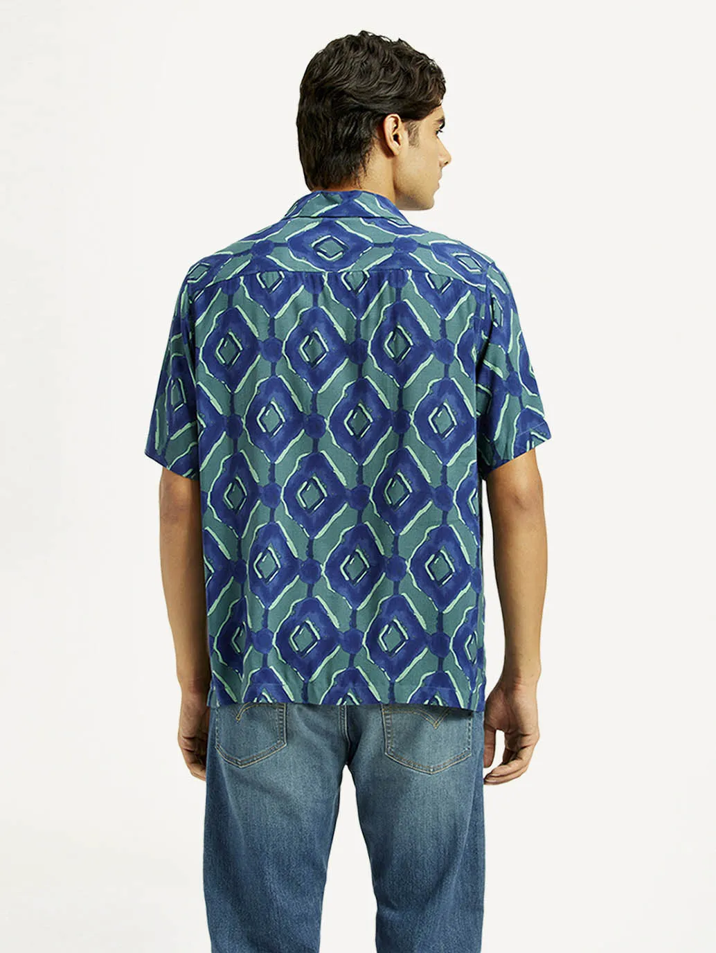 Everyday Layer Chill Comfort Men's Geometric Blue Camp Shirt
