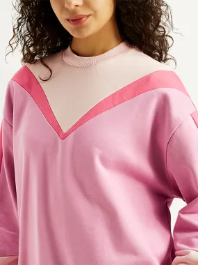 Women's Colorblock Pink Crew Neck Sweatshirt Cool Vibes product swimming suitable buoyancy