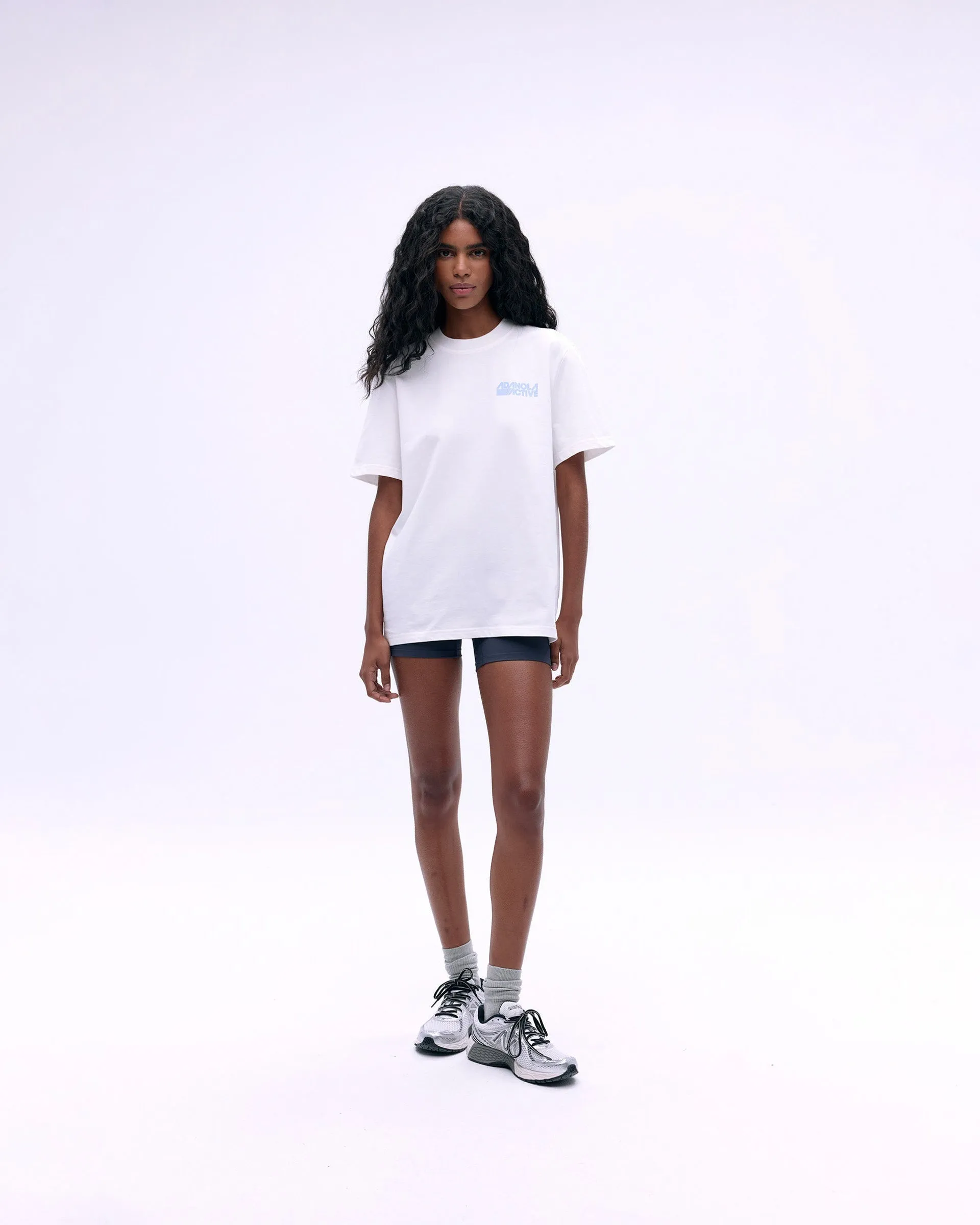 Adanola Active Short Sleeve Oversized T-shirt - White/Powder Blue Scoop neck femininity