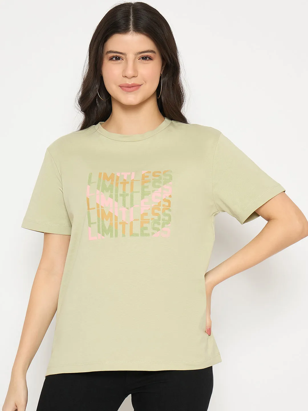 Street Smart Madame Printed Pear Green Cotton T-shirt