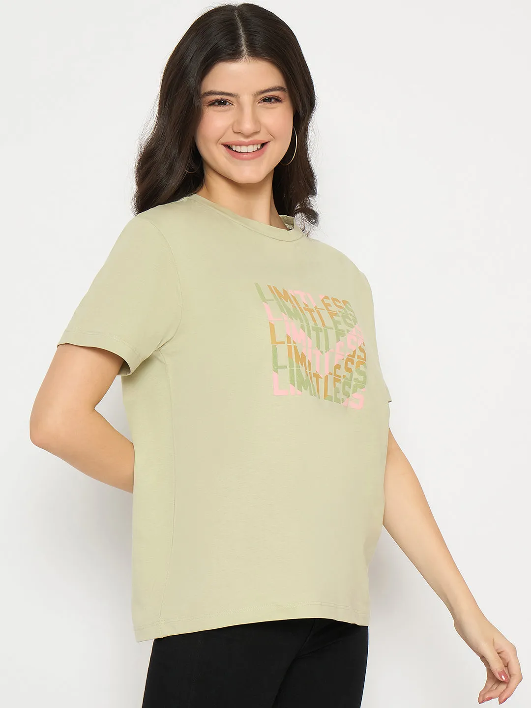 Performance Comfort Madame Printed Pear Green Cotton T-shirt