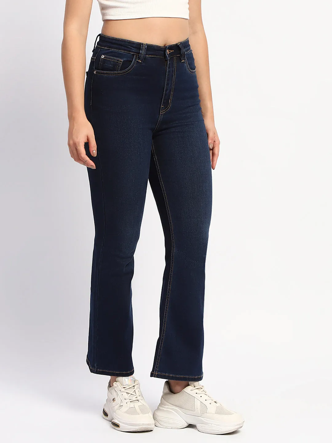 Madame Solid Blue Flared Fit Denim Sustainable Weekend Getaway