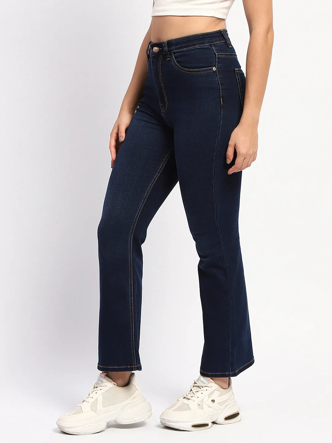 Fresh Look Madame Solid Blue Flared Fit Denim