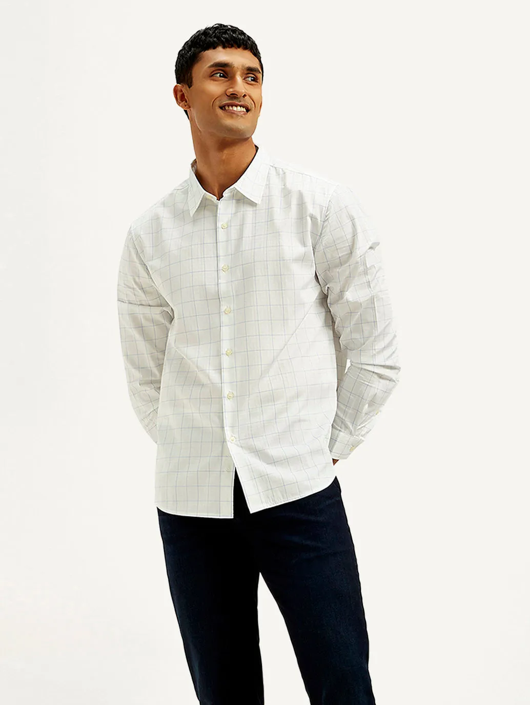 Geometric Pattern Men's Redloop Checkered Slim Fit Shirt