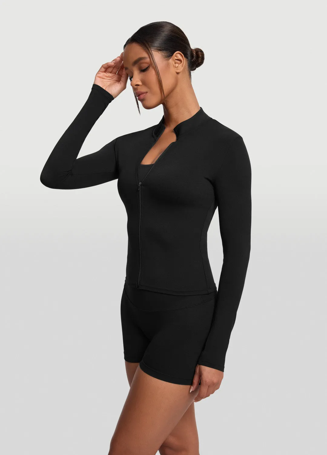 Flexible Fit Wear Compression Panels Sleek Zip-Up Long Sleeve Jacket