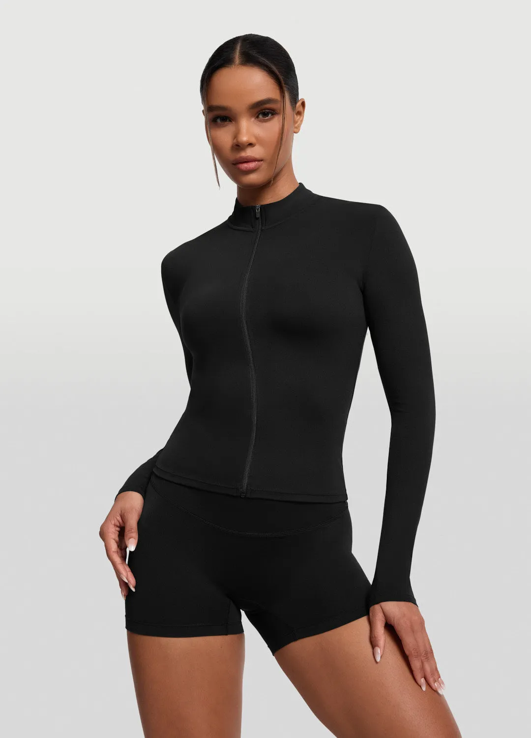 Ergonomic Shoulder Fit Matte Finish Sleek Zip-Up Long Sleeve Jacket