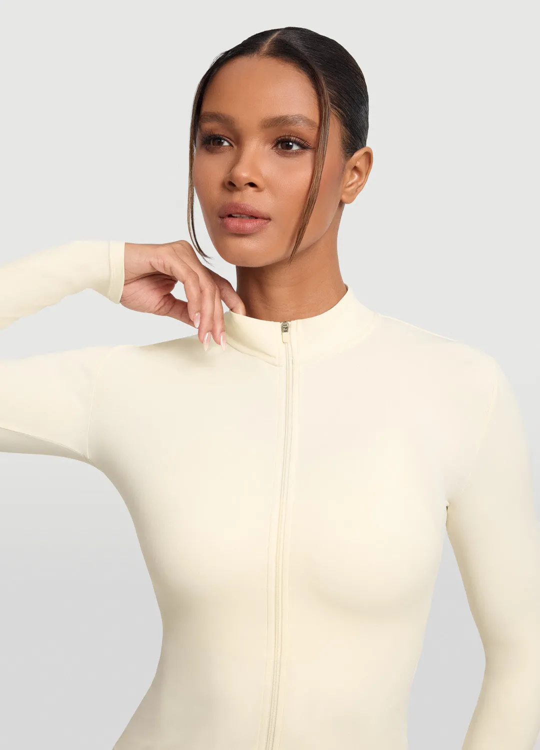 Compression Fit Design Hooded Versatile Design Sleek Zip-Up Long Sleeve Jacket