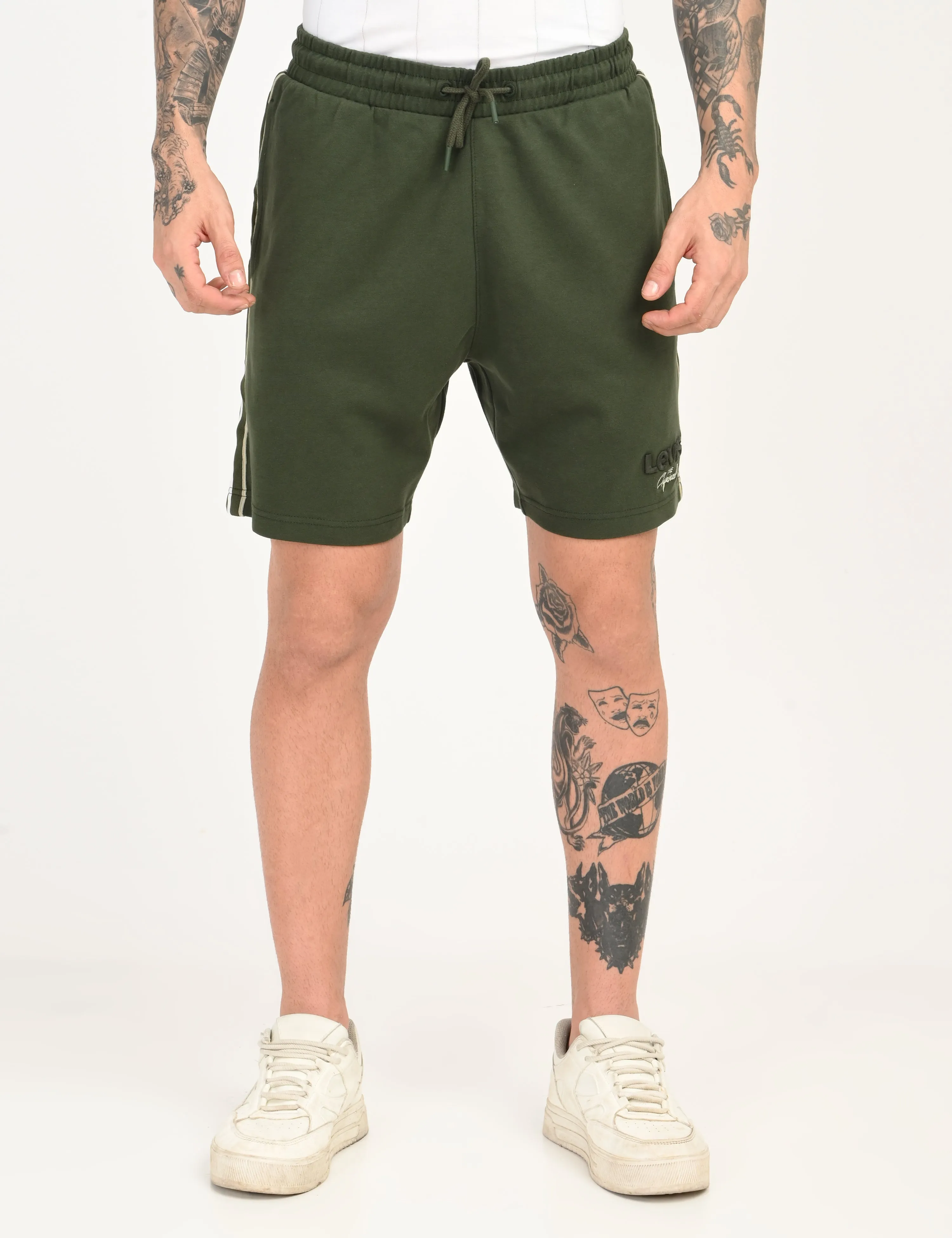 Stretchable Waistband Men's Dark Green Regular Fit Shorts