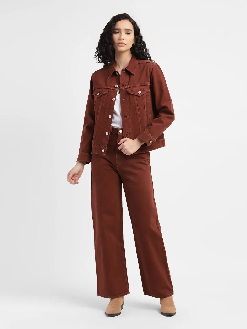 Women's Solid Spread Collar Denim Jacket Non Bulky Design