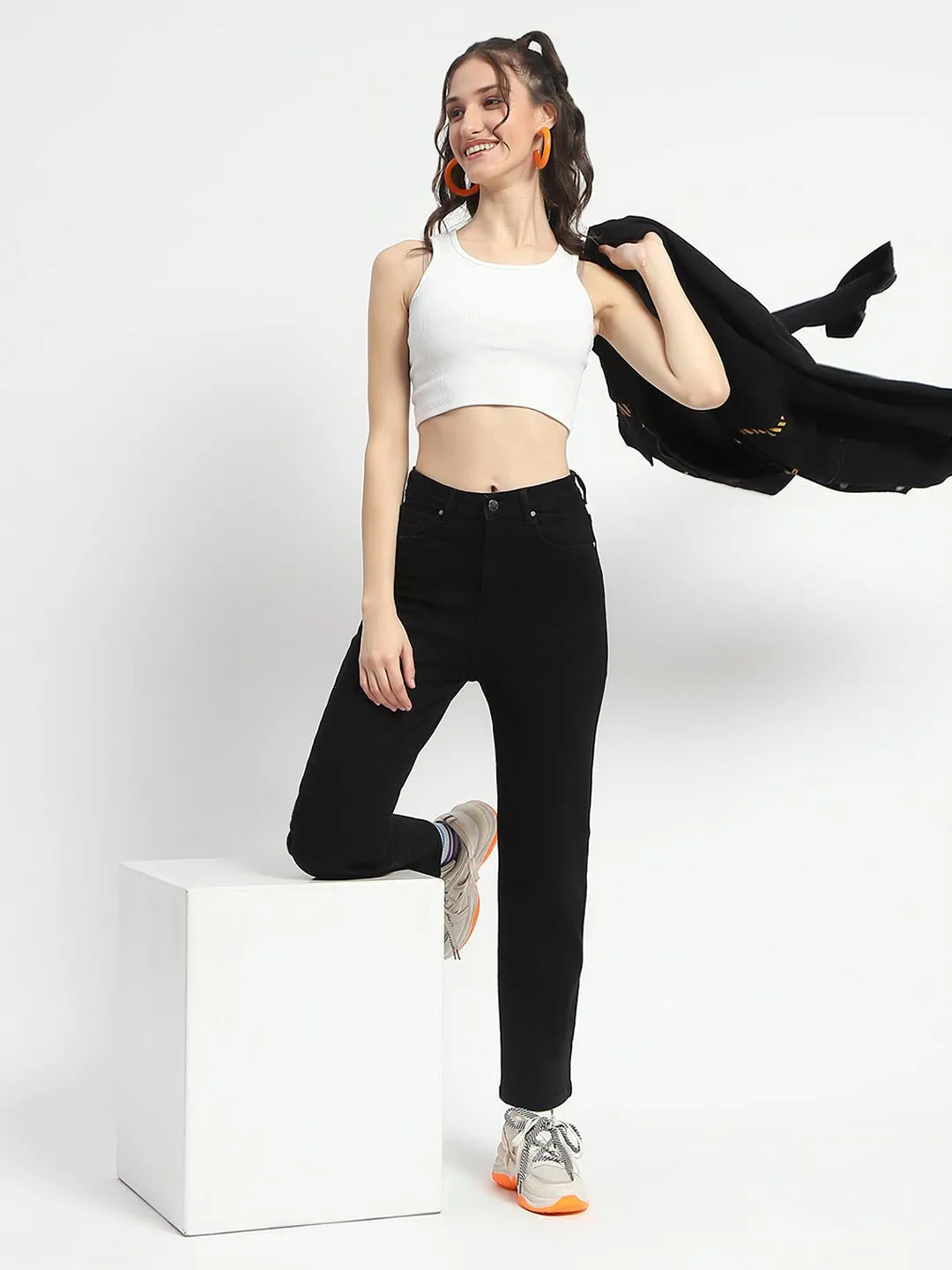 Neutral Tones Madame Cotton Blend Straight Fit Black Jeans