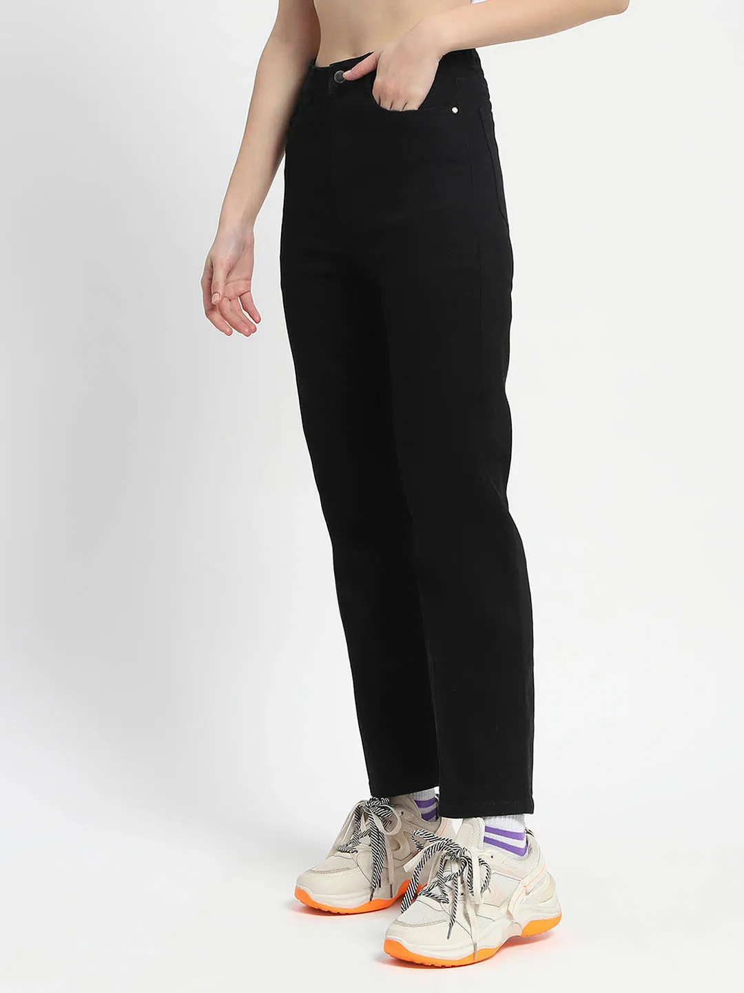 Tailored Fit Madame Cotton Blend Straight Fit Black Jeans